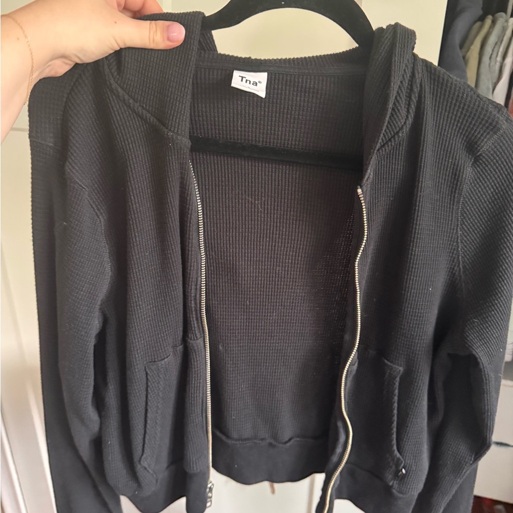 Aritzia TNA Black Waffle Zip-Up Hoodie